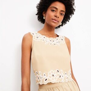 LOFT Floral Eyelet Poplin Tank Top in Size Medium